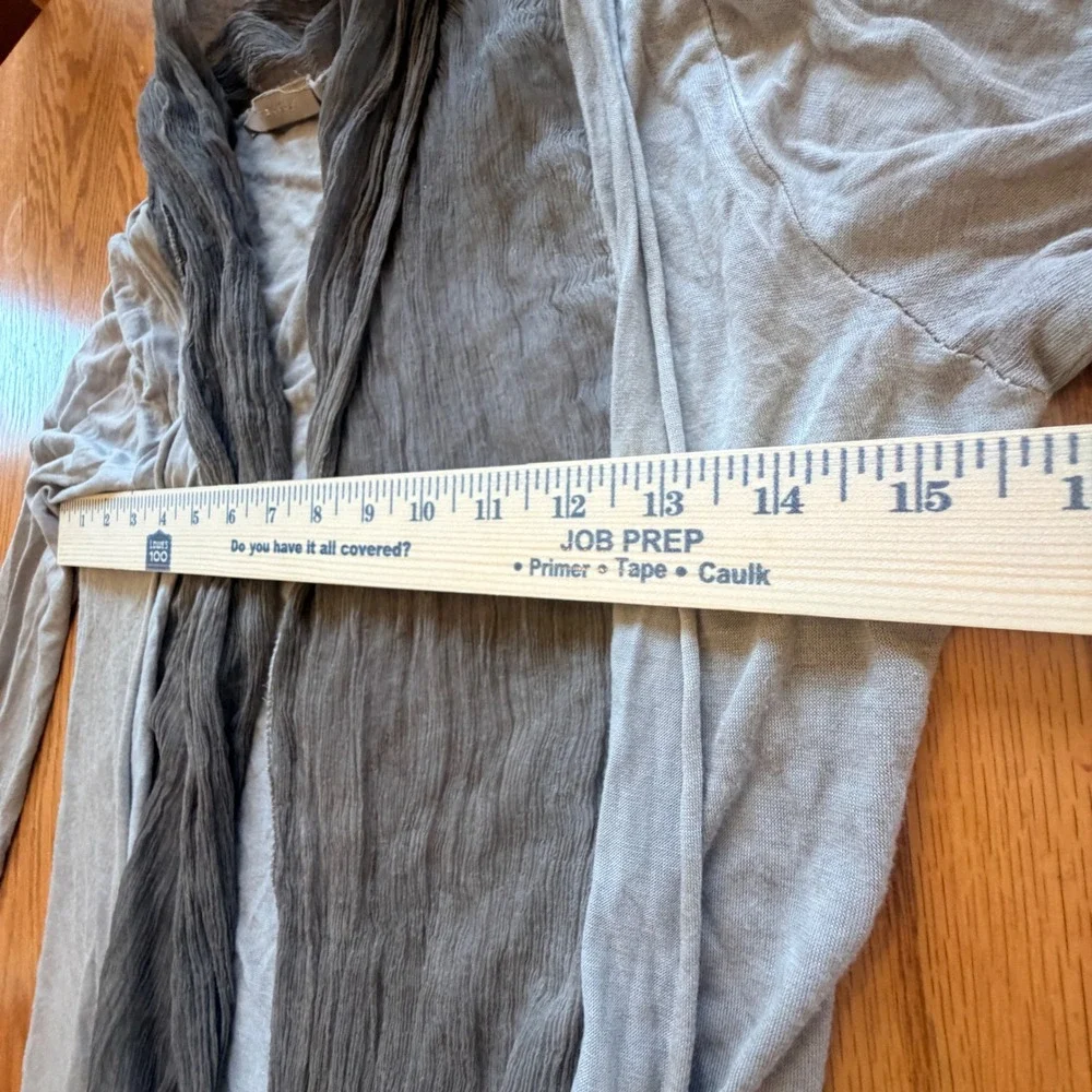 Longline Cardigan Open Front Women Small Grey Silk Trim Made In Italy Minimalist